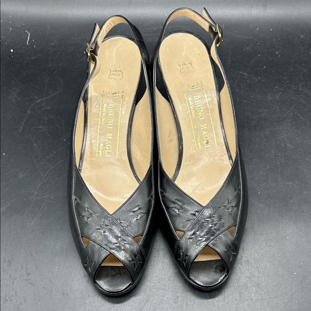 Bruno Magli Black Leather Slingback Heels